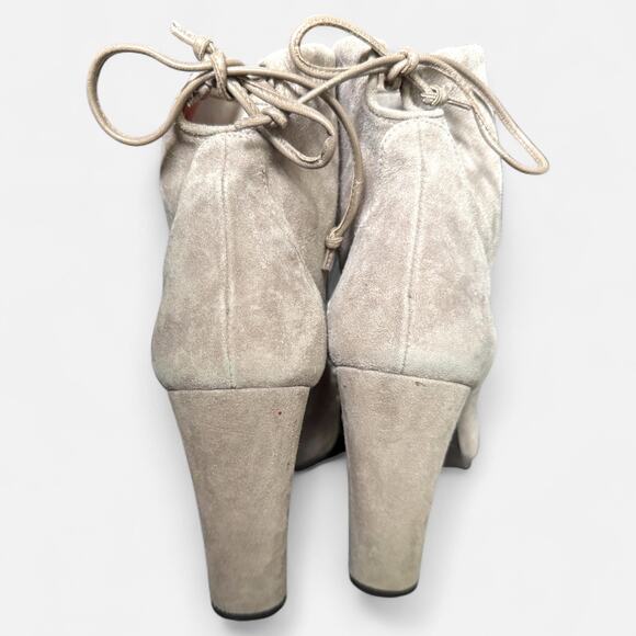 Stuart Weitzman Designer Suede Ankle Boots‎ Taupe Block Heel Tie-Back 9.5 - Picture 2 of 9